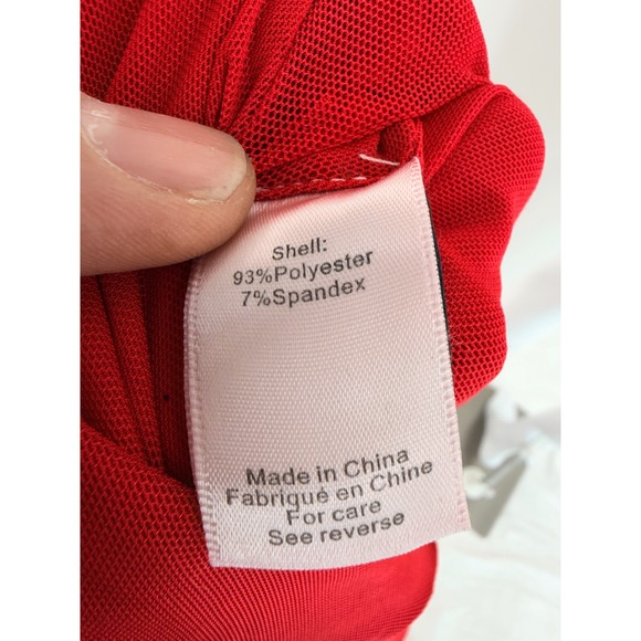 RONNY KOBO Red One Shoulder Ruched Mesh Mismatched Sleeve Slit Midi Dress M - Picture 7 of 10